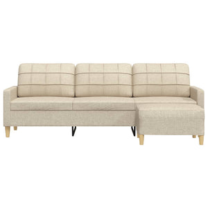 vidaXL 3-Seater Sofa with Footstool Cream 210 cm Fabric