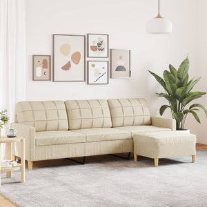vidaXL 3-Seater Sofa with Footstool Cream 210 cm Fabric