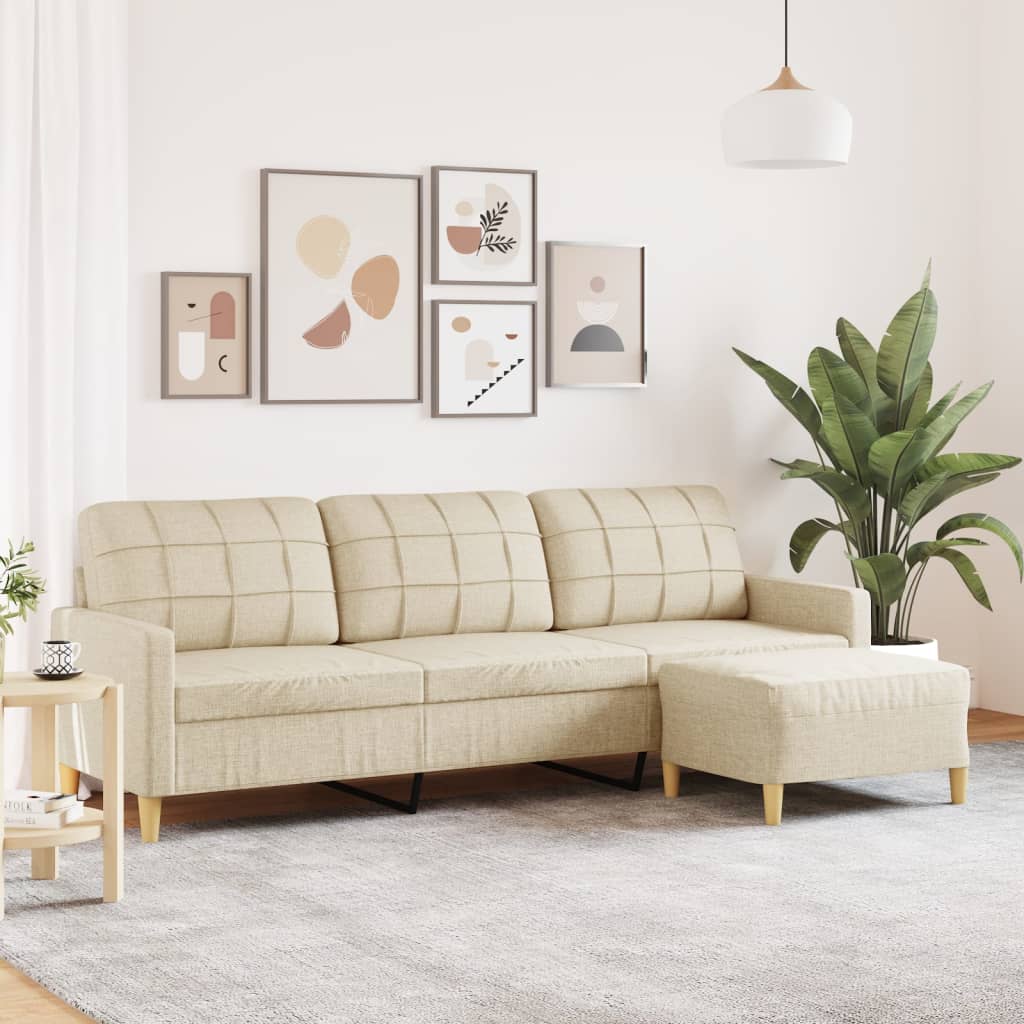 vidaXL 3-Seater Sofa with Footstool Cream 210 cm Fabric