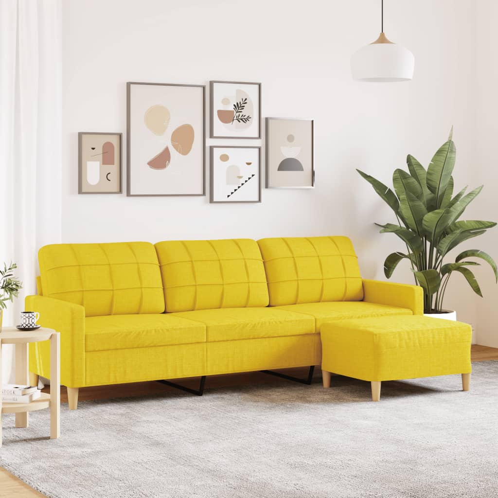 vidaXL 3-Seater Sofa with Footstool Light Yellow 210 cm Fabric