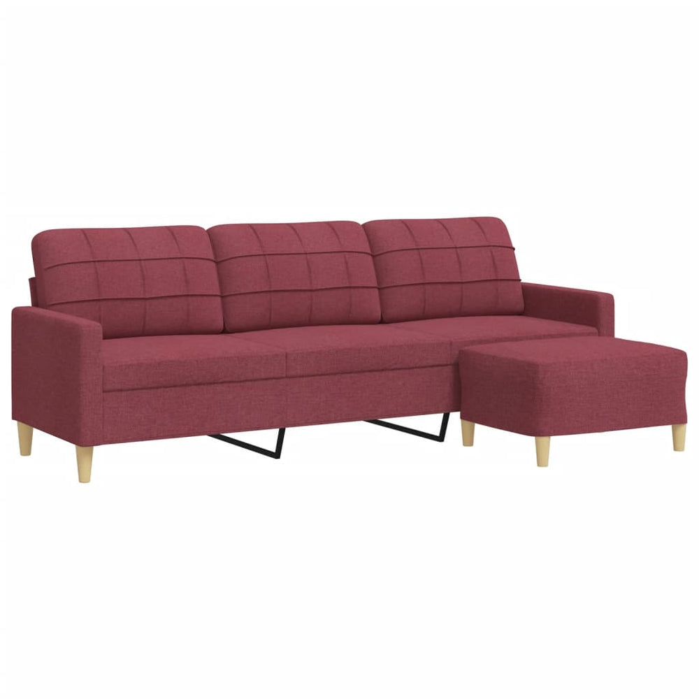 vidaXL 3-Seater Sofa with Footstool Wine Red 210 cm Fabric