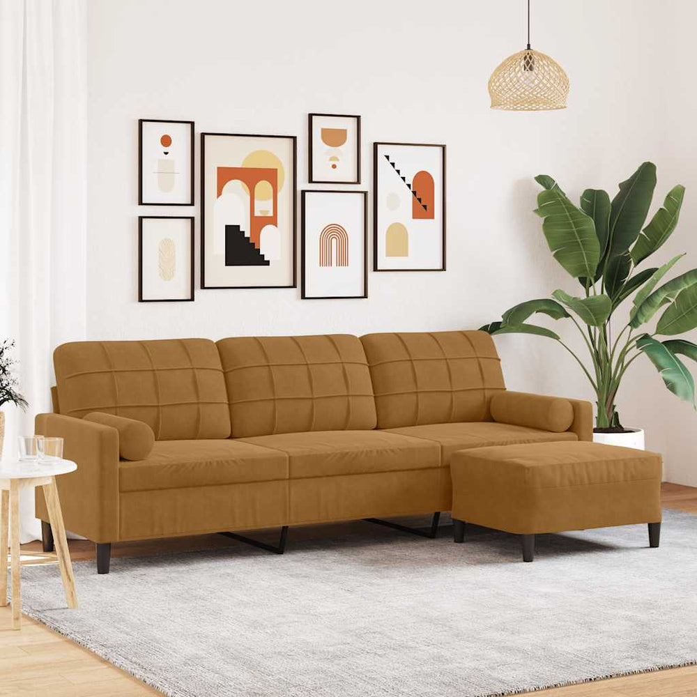 vidaXL 3-Seater Sofa with Footrest Brown 210 cm Velvet