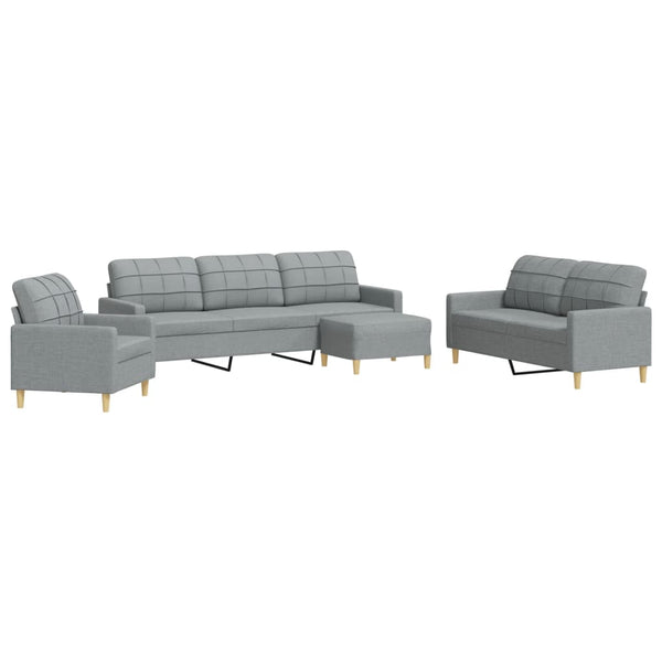 vidaXL 4-Piece Sofa Set with Footstool Light Grey Fabric