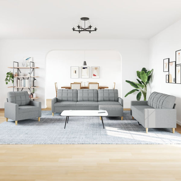 vidaXL 4-Piece Sofa Set with Footstool Light Grey Fabric