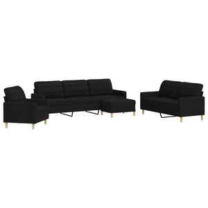 vidaXL 4-Piece Sofa Set with Footrest Black Fabric