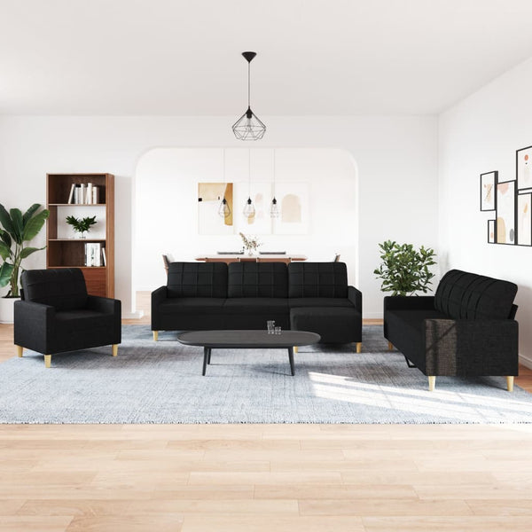 vidaXL 4-Piece Sofa Set with Footrest Black Fabric