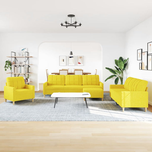 vidaXL 4-piece Sofa Set with Footstool Light Yellow Fabric
