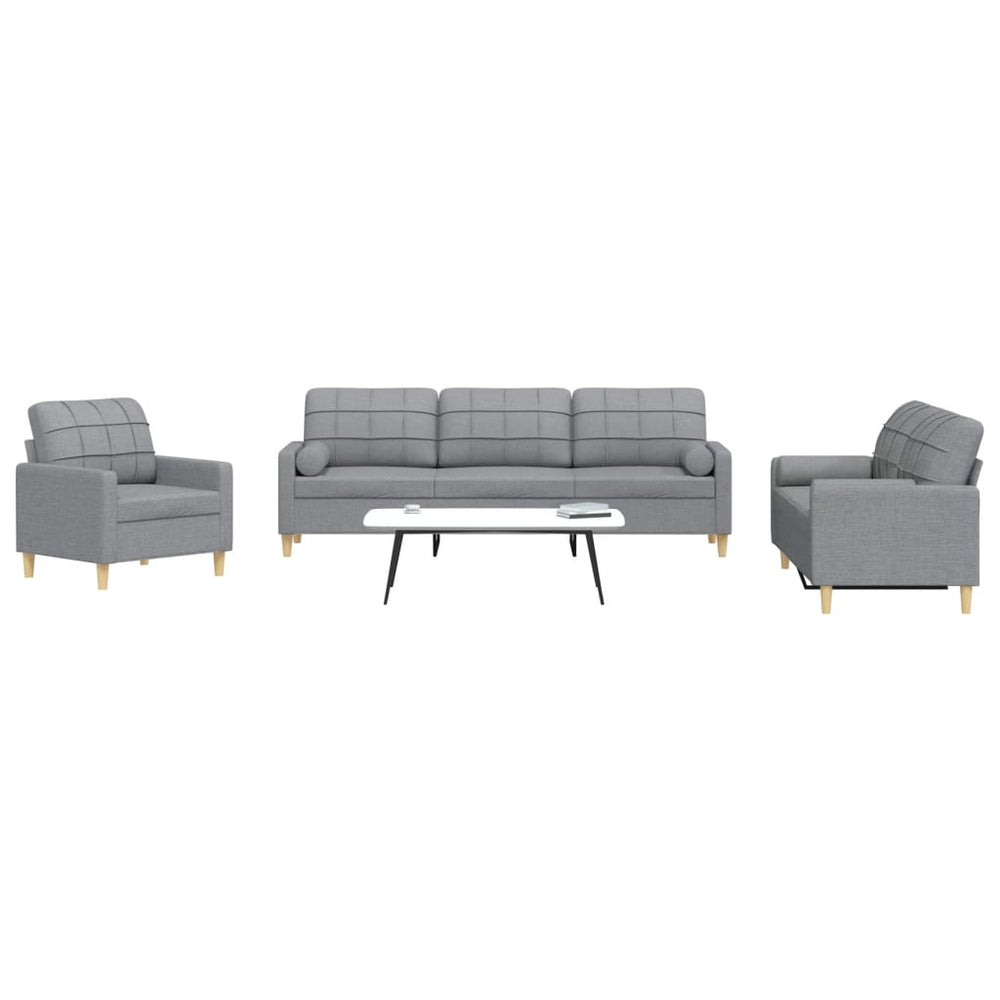 vidaXL 3-Piece Sofa Set with Throw Pillows Light Gray Fabric