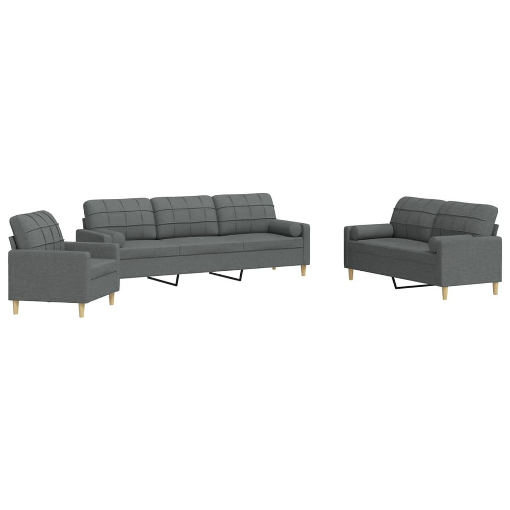 vidaXL 3-Piece Sofa Set with Throw Pillows Dark Grey Fabric