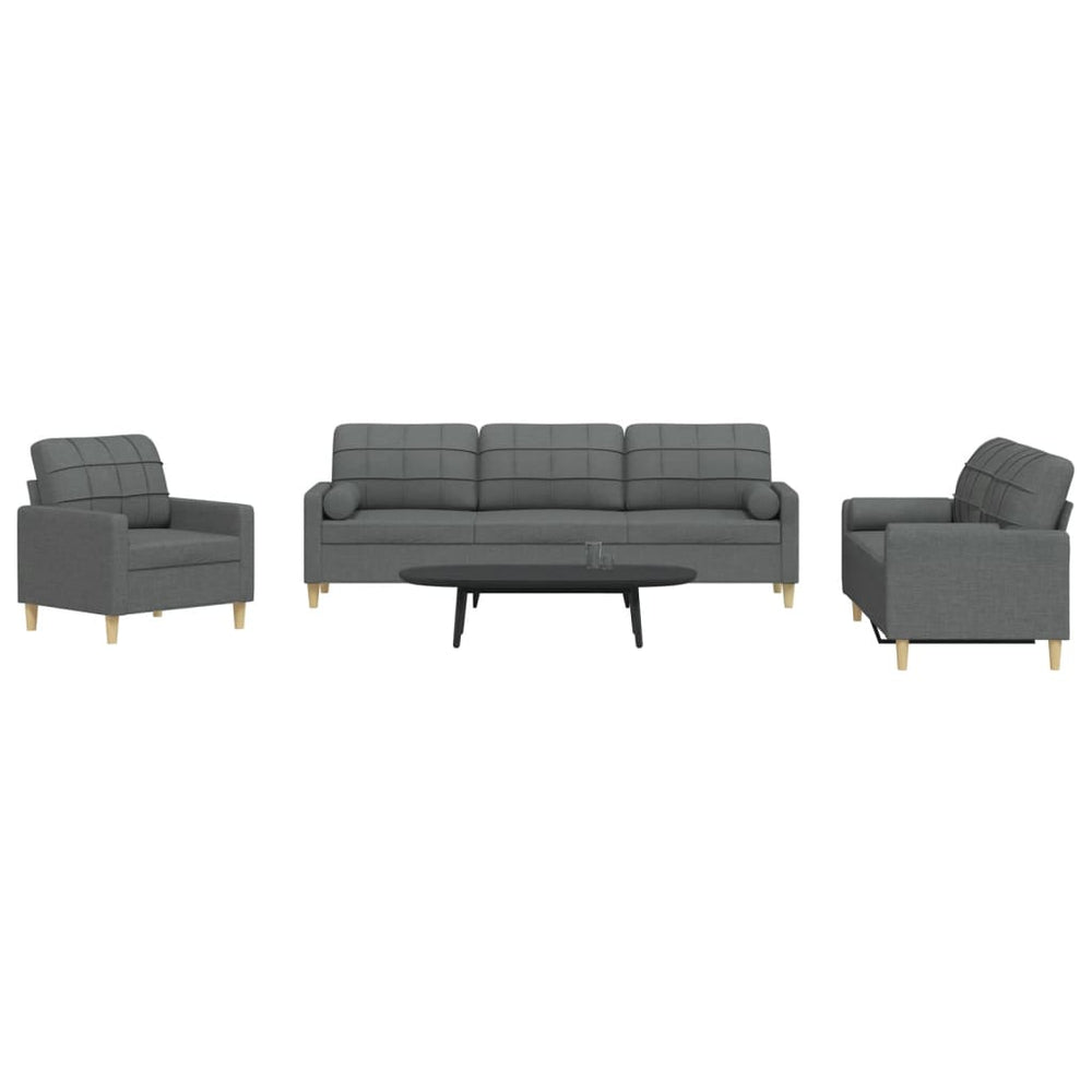 vidaXL 3-Piece Sofa Set with Throw Pillows Dark Grey Fabric