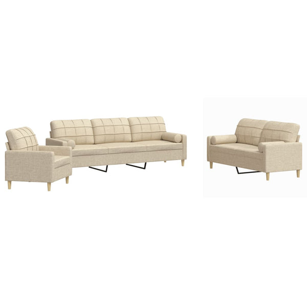 vidaXL 3-Piece Sofa Set with Decorative Pillows Cream Fabric