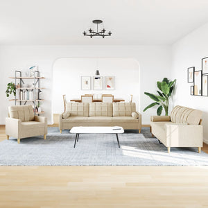 vidaXL 3-Piece Sofa Set with Decorative Pillows Cream Fabric