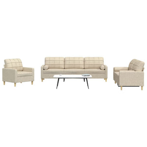 vidaXL 3-Piece Sofa Set with Decorative Pillows Cream Fabric