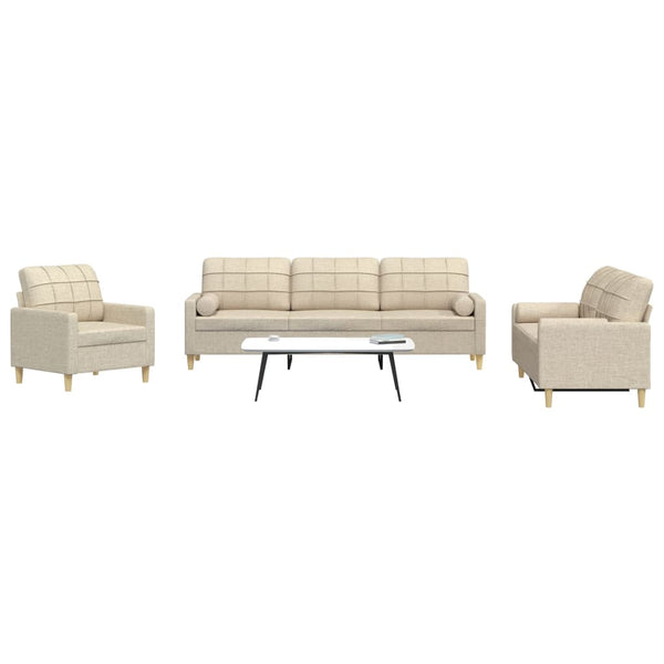 vidaXL 3-Piece Sofa Set with Decorative Pillows Cream Fabric