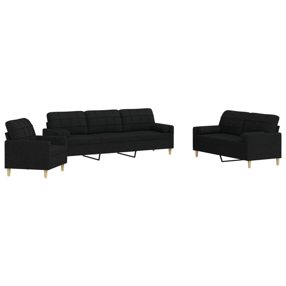 vidaXL 3-Piece Sofa Set with Decorative Pillows Black Fabric