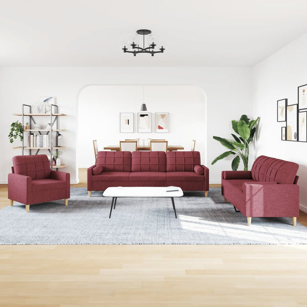 vidaXL 3-Piece Sofa Set with Decorative Pillows Wine Red Fabric