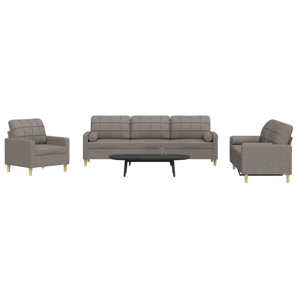 vidaXL 3-Piece Sofa Set with Throw Pillows Taupe Fabric