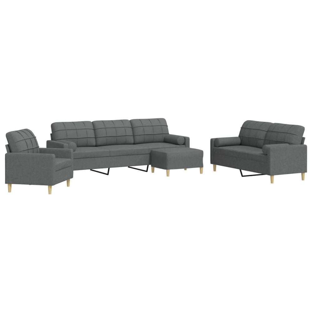 vidaXL 4-piece Sofa Set with Footrest & Decorative Pillows Dark Gray Fabric