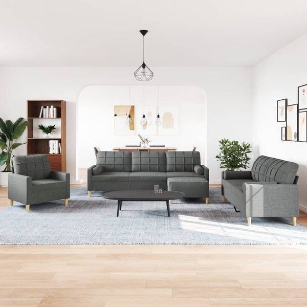 vidaXL 4-piece Sofa Set with Footrest & Decorative Pillows Dark Gray Fabric