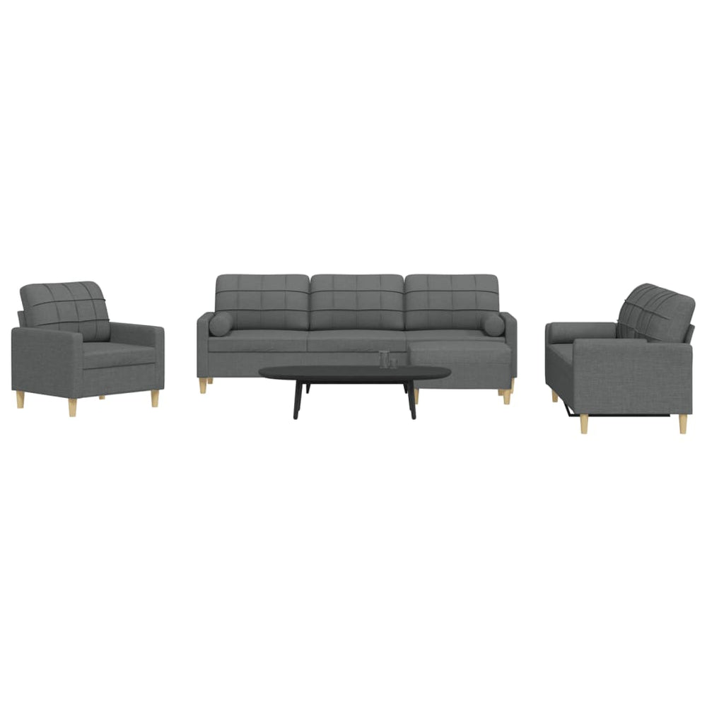 vidaXL 4-piece Sofa Set with Footrest & Decorative Pillows Dark Gray Fabric