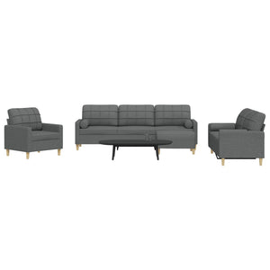 vidaXL 4-piece Sofa Set with Footrest & Decorative Pillows Dark Gray Fabric