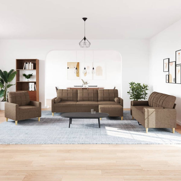 vidaXL 4-piece Sofa Set with Footstool & Decorative Pillows Brown Fabric