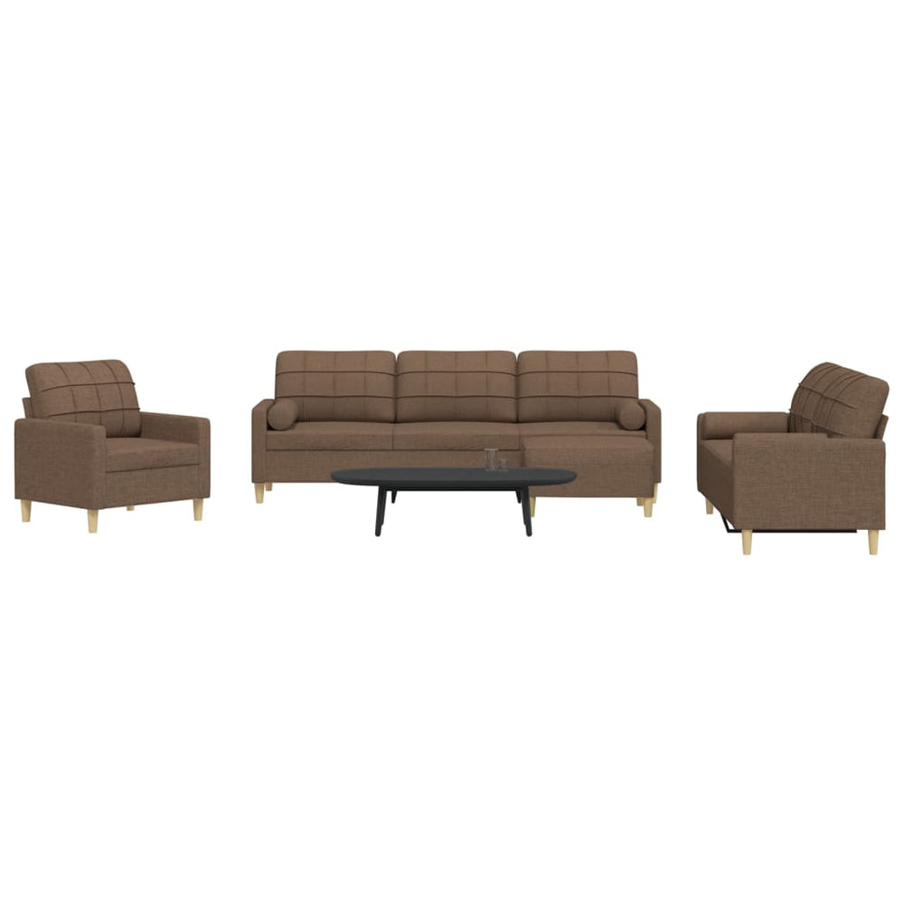 vidaXL 4-piece Sofa Set with Footstool & Decorative Pillows Brown Fabric