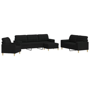 vidaXL 4-Piece Sofa Set with Footstool & Decorative Pillows Black Fabric