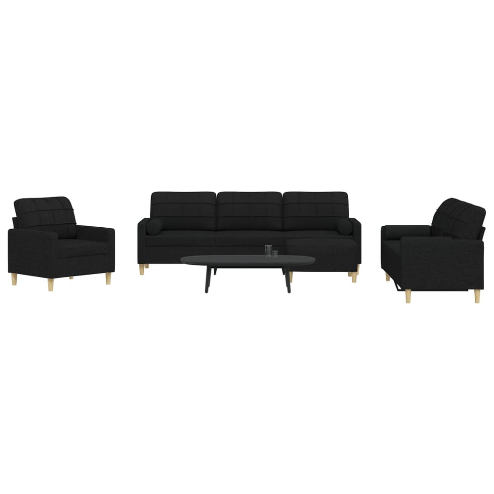 vidaXL 4-Piece Sofa Set with Footstool & Decorative Pillows Black Fabric