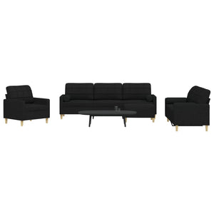 vidaXL 4-Piece Sofa Set with Footstool & Decorative Pillows Black Fabric