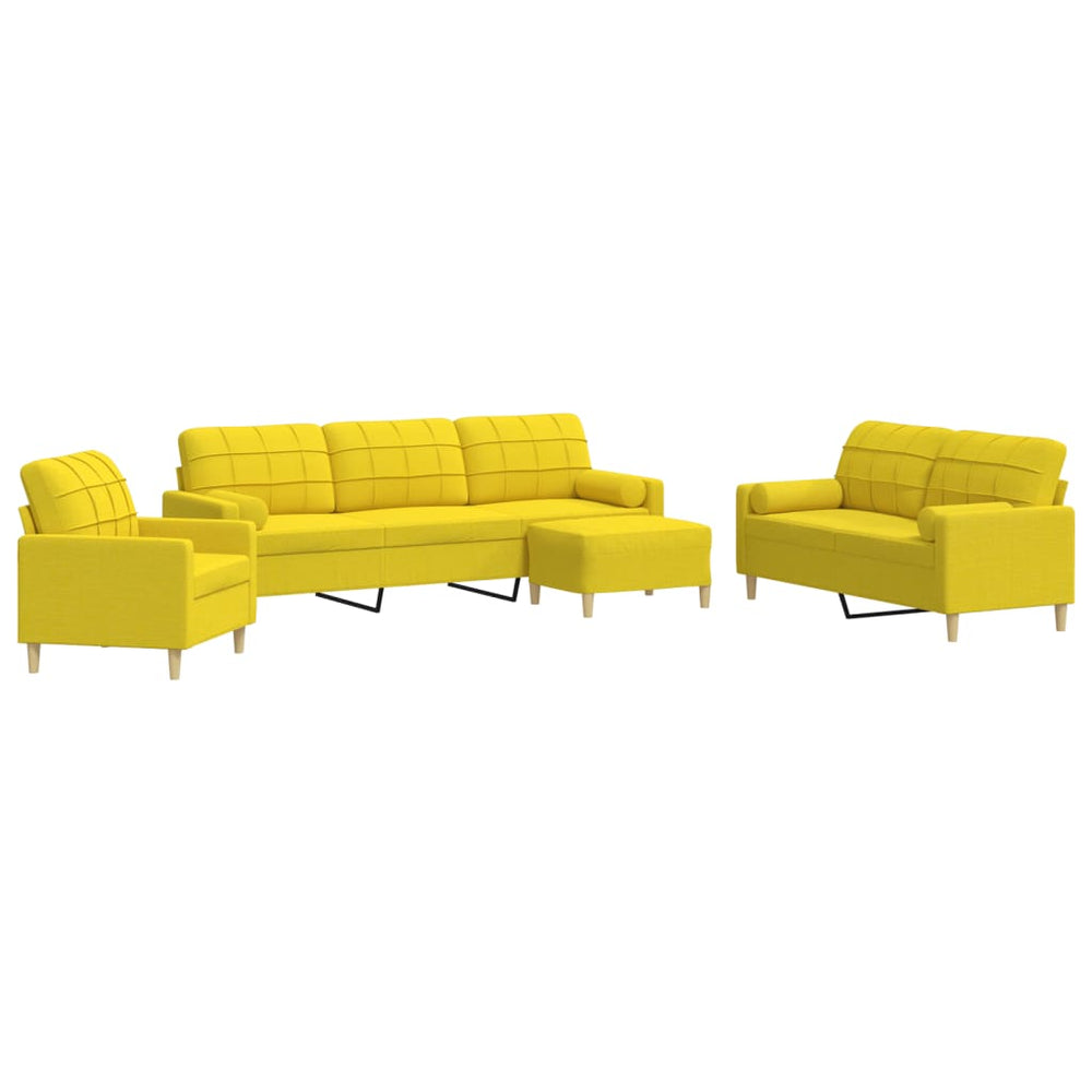 vidaXL 4-Piece Sofa Set with Footstool & Decorative Pillows Light Yellow Fabric