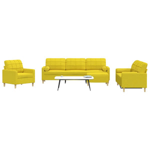 vidaXL 4-Piece Sofa Set with Footstool & Decorative Pillows Light Yellow Fabric