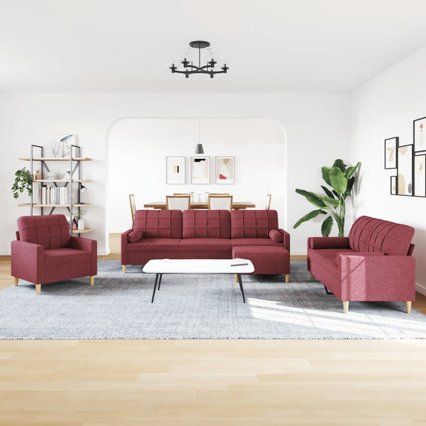 vidaXL 4-Piece Sofa Set with Footrest & Decorative Pillows Wine Red Fabric
