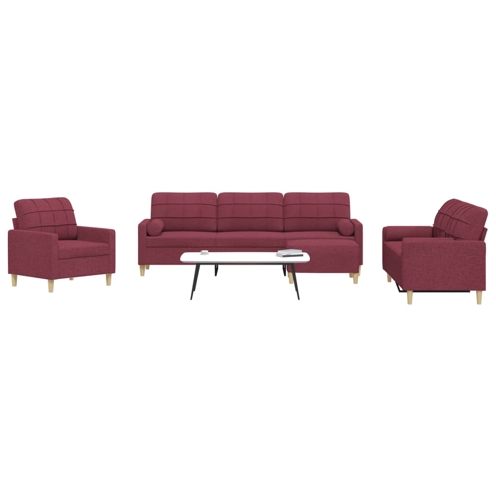 vidaXL 4-Piece Sofa Set with Footrest & Decorative Pillows Wine Red Fabric