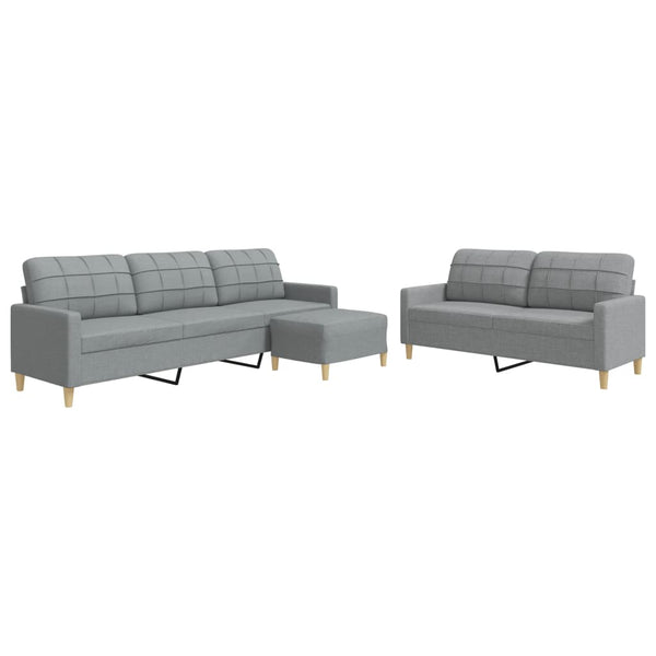 vidaXL 3-Piece Sofa Set with Footstool Light Gray Fabric