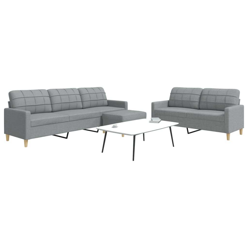 vidaXL 3-Piece Sofa Set with Footstool Light Gray Fabric