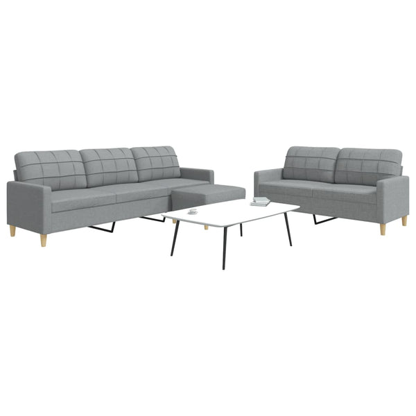 vidaXL 3-Piece Sofa Set with Footstool Light Gray Fabric