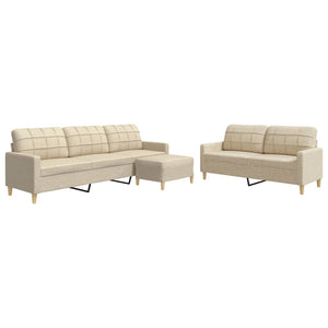 vidaXL 3-Piece Sofa Set with Footstool Cream Fabric