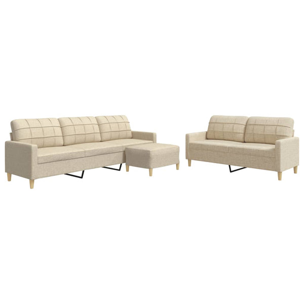 vidaXL 3-Piece Sofa Set with Footstool Cream Fabric