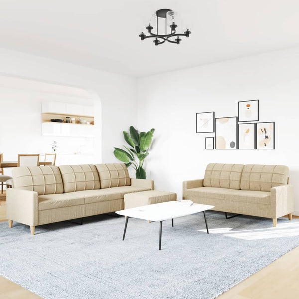 vidaXL 3-Piece Sofa Set with Footstool Cream Fabric