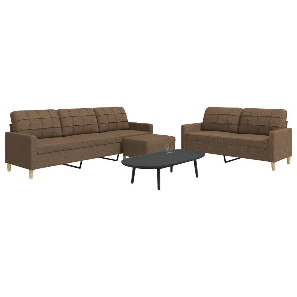 vidaXL 3-Piece Sofa Set with Footstool Brown Fabric