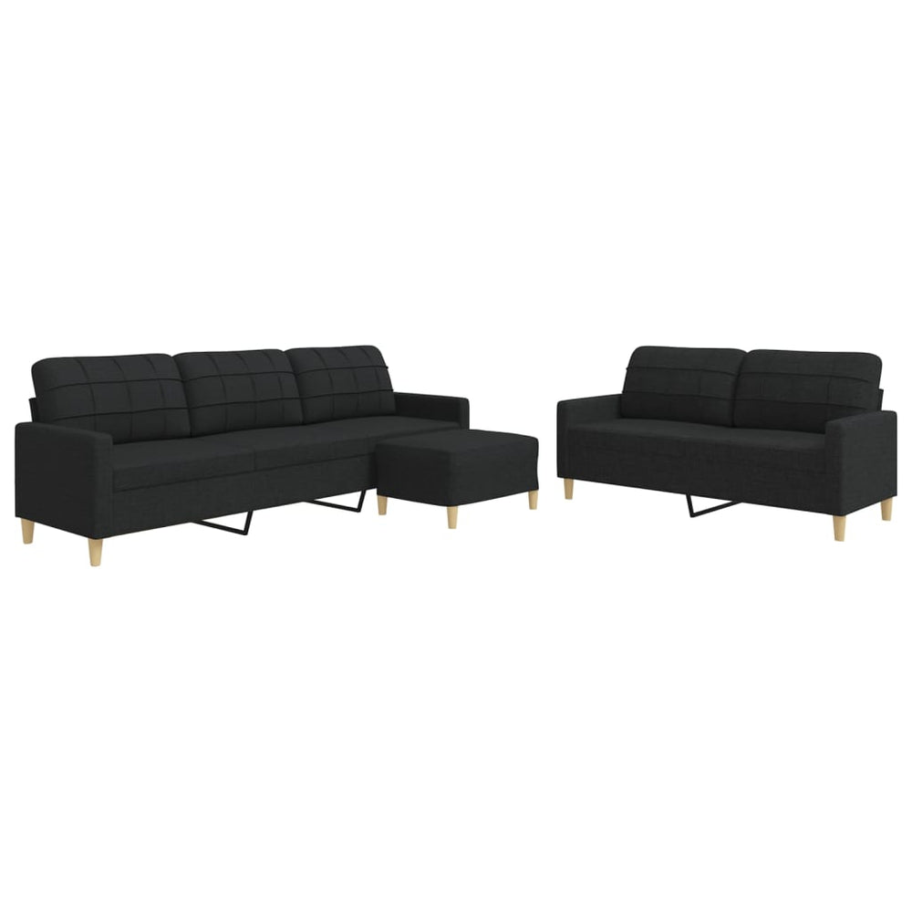 vidaXL 3-Piece Sofa Set with Footstool Black Fabric