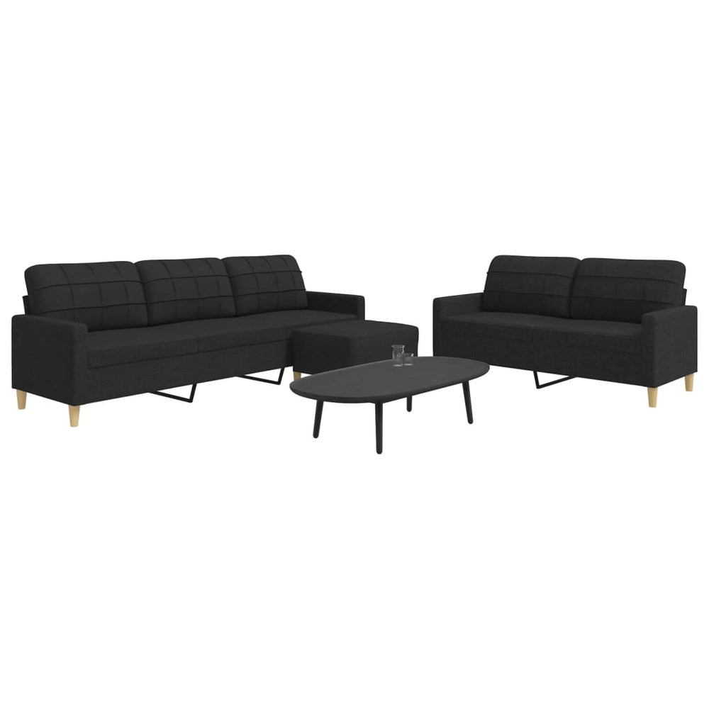 vidaXL 3-Piece Sofa Set with Footstool Black Fabric