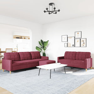 vidaXL 3-piece Sofa Set with Footrest Wine Red Fabric