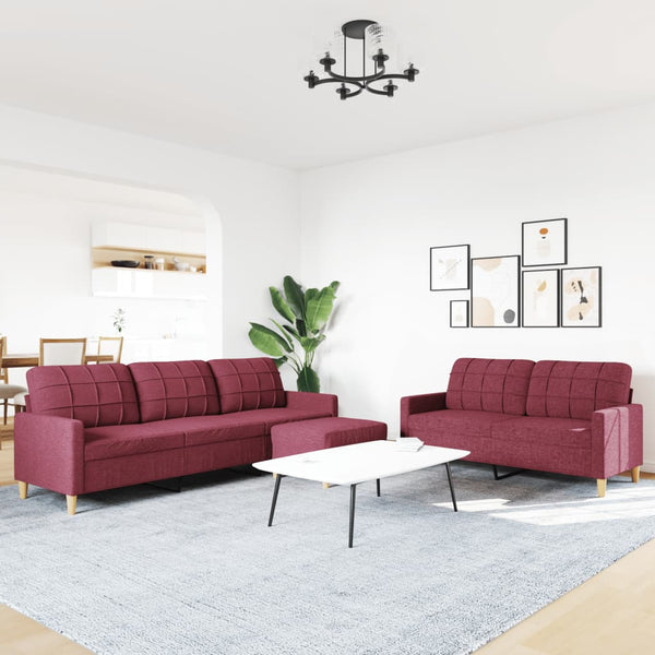 vidaXL 3-piece Sofa Set with Footrest Wine Red Fabric