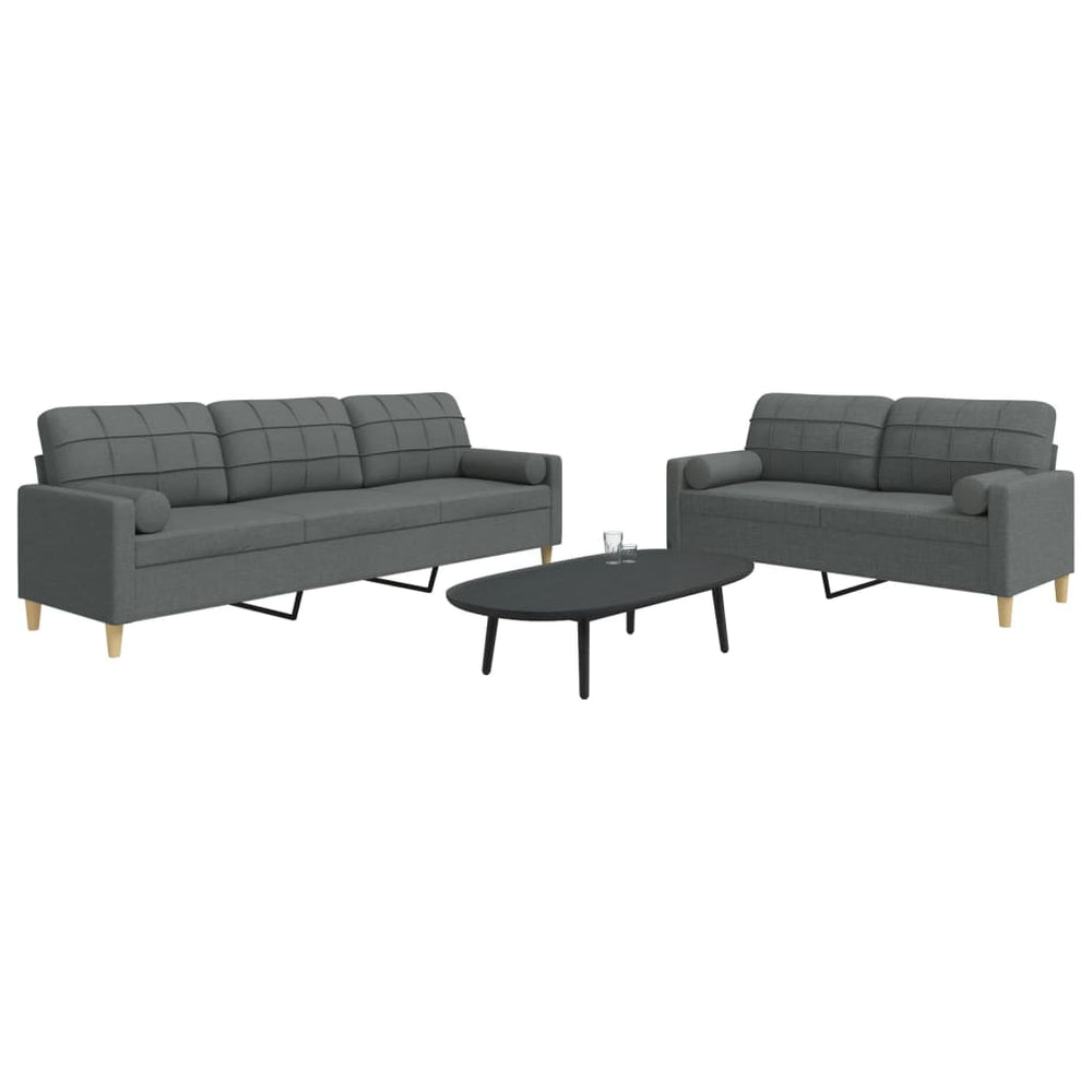 vidaXL 2-Piece Sofa Set with Throw Pillows Dark Grey Fabric