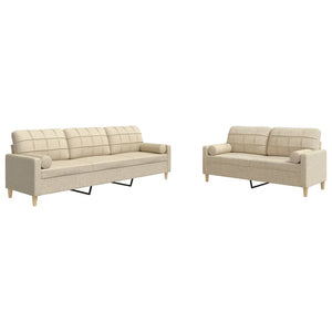 vidaXL 2-Piece Sofa Set with Decorative Pillows Cream Fabric