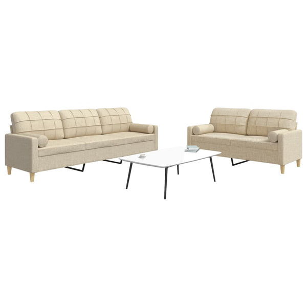 vidaXL 2-Piece Sofa Set with Decorative Pillows Cream Fabric
