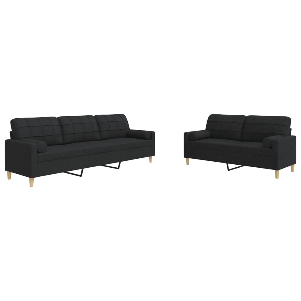 vidaXL 2-Piece Sofa Set with Throw Pillows Black Fabric