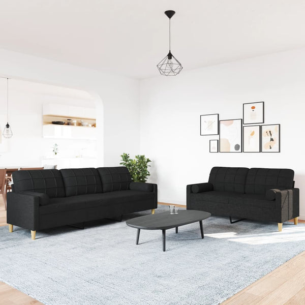 vidaXL 2-Piece Sofa Set with Throw Pillows Black Fabric